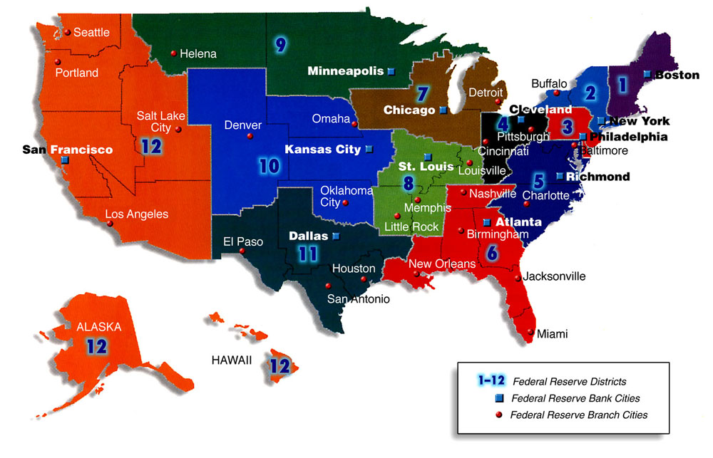 Map of the Federal Reserve system