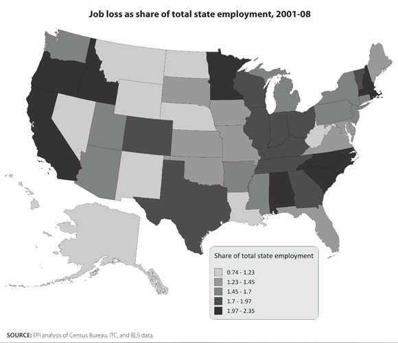 Map of U.S. job loss