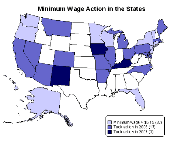 Minimum wage action in the states 