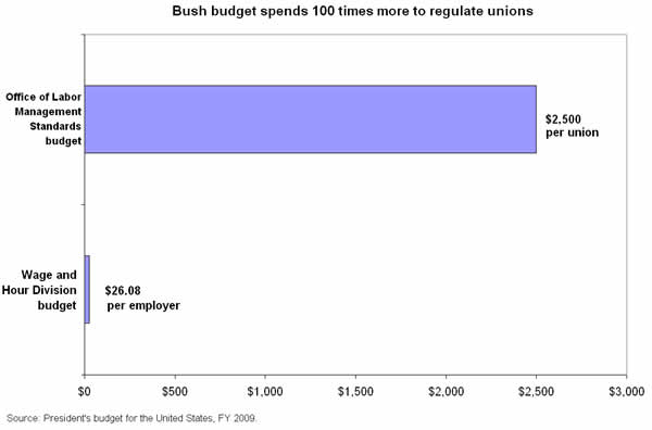Chart: Bush budget spends 100 times more to regulate unions