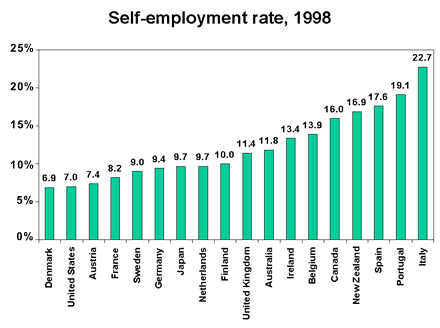 Self-employment rate, 1998